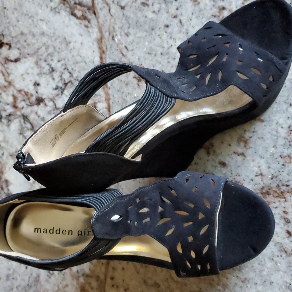 Madden Girl black suede platform heels